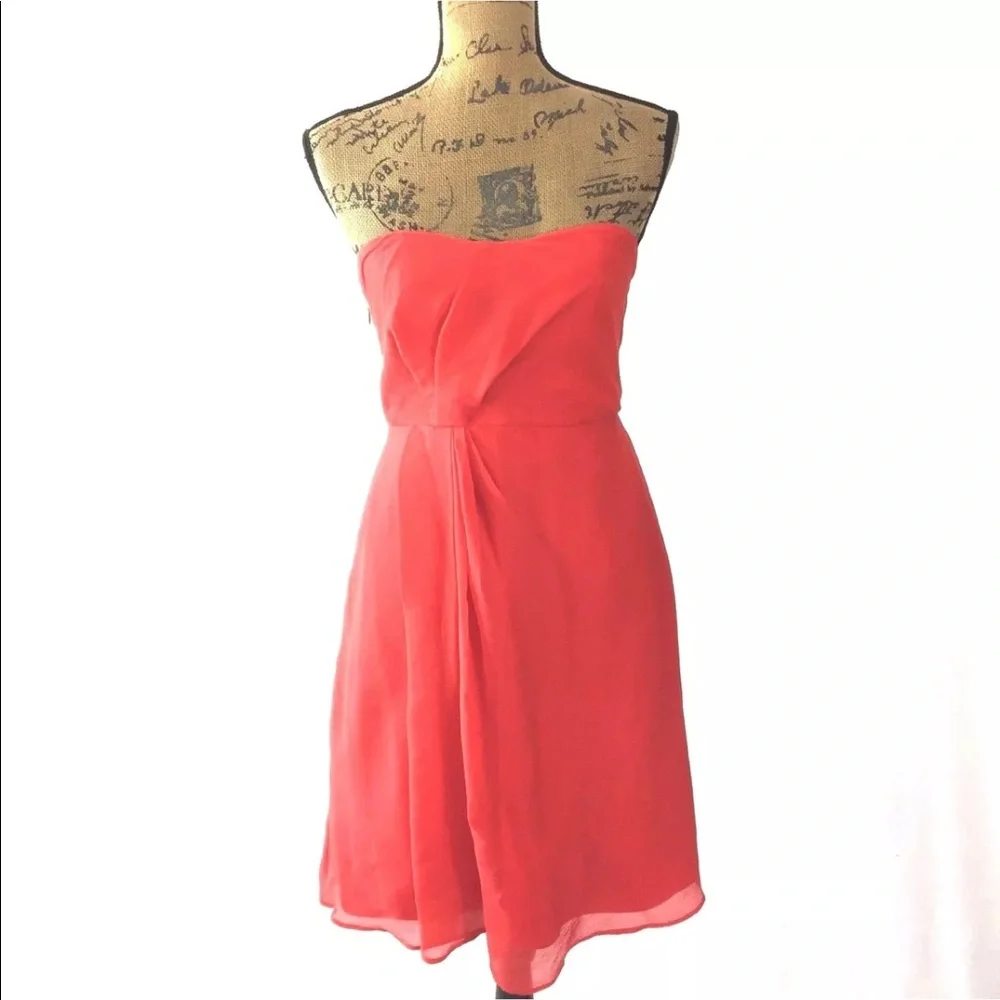 J.‎ Crew Silk Dress 6 Red Orange Strapless